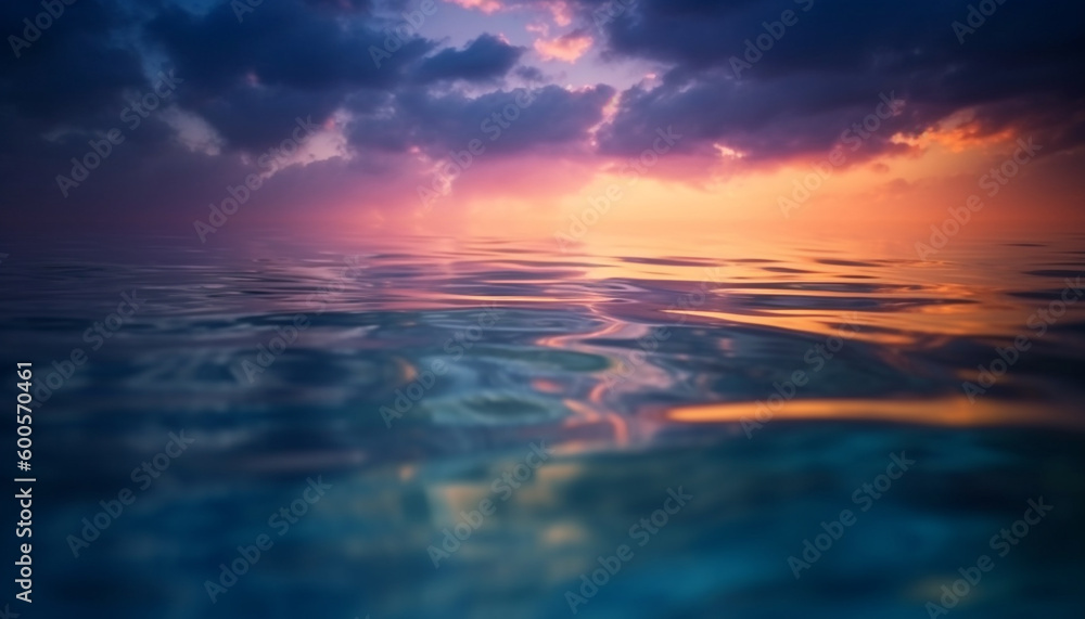 Sunset over rippled water, vibrant colors shine generated by AI