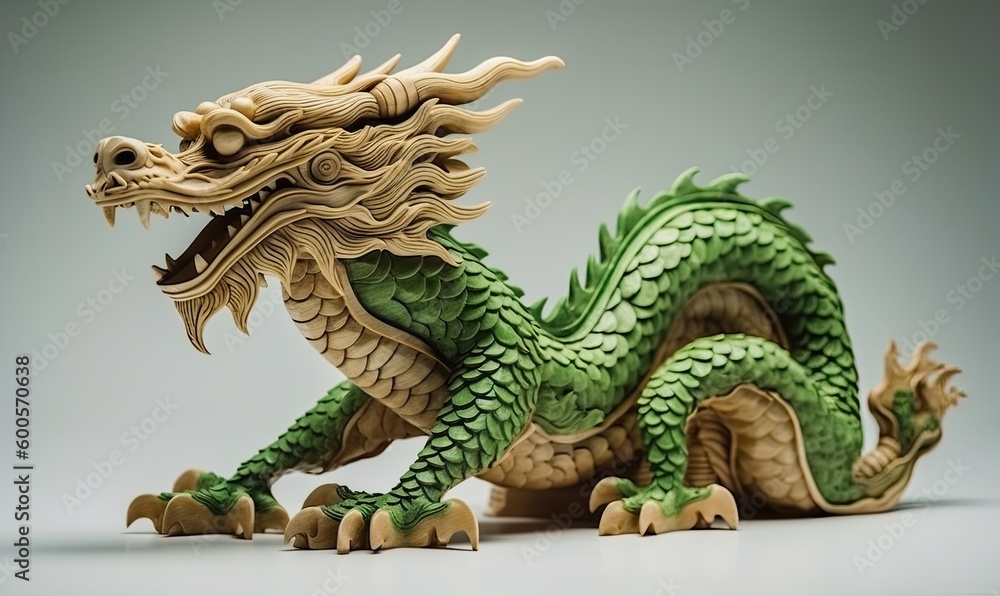 Fototapeta premium Green dragon on white background, generative AI