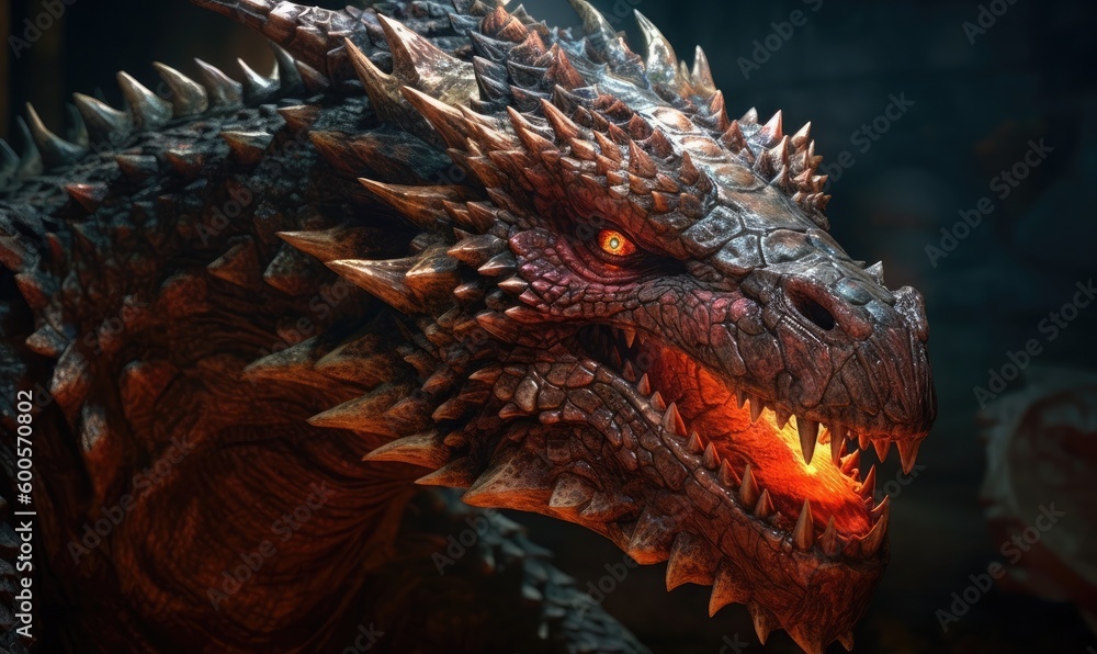 Red fire dragon glowing eyes, generative AI Red fire dragon glowing eyes, generative AI