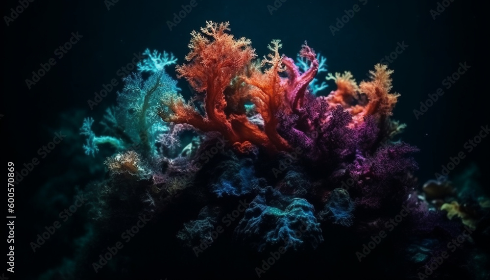 Vibrant colors illuminate underwater reef natural beauty generated by AI