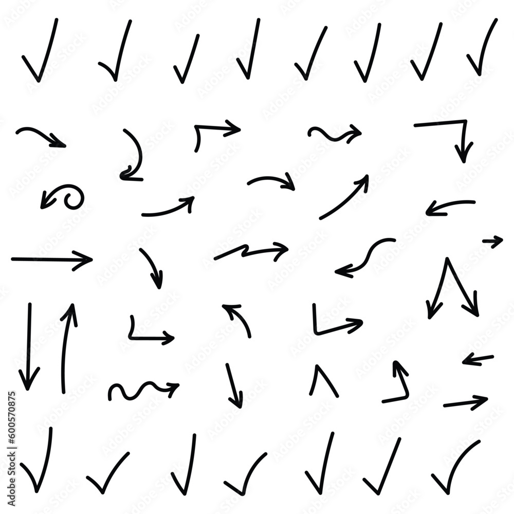 Hand Drawn Arrows And Approved Set Vector Hand Drawn Arrows And Approved Set Vector