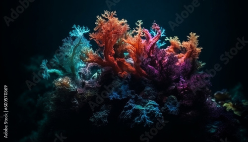 Vibrant colors illuminate underwater reef natural beauty generated by AI © djvstock