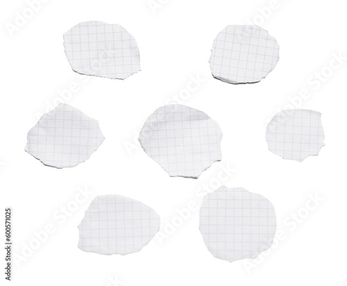Torn pieces of paper sheets isolated on white background © Pixel-Shot