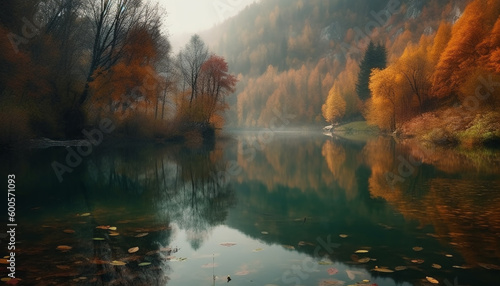 Autumn forest reflects vibrant multi colored beauty generated by AI