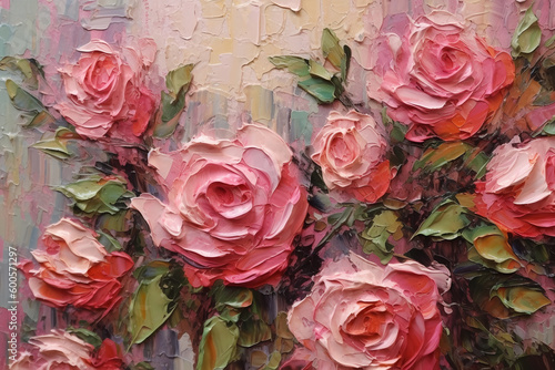 Fototapeta Naklejka Na Ścianę i Meble -  Digital painting of beautiful pink roses - done with thick impasta technique
