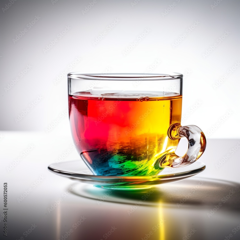 Regenbogen Tee in Tasse aus Glas - generative ai Regenbogen Tee in Tasse aus Glas - generative ai