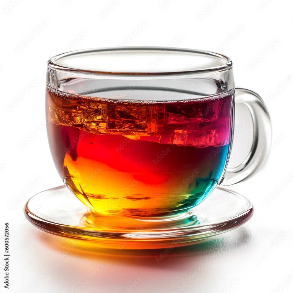 Regenbogen Tee in Tasse aus Glas - generative ai