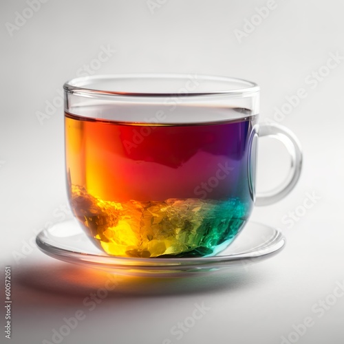 Regenbogen Tee in Tasse aus Glas - generative ai
