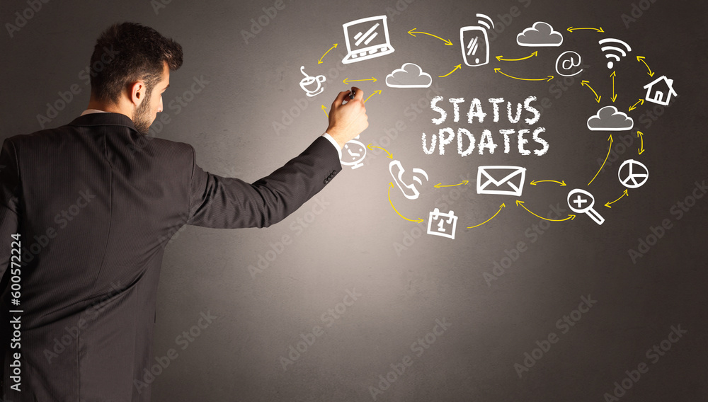 businessman drawing social media icons businessman drawing social media icons