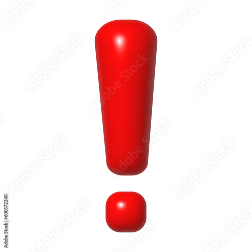 Punctuation 3d icons. Red exclamation mark. 3d cartoon png design element.