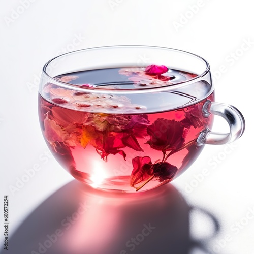 pink Tee in Tasse aus Glas - generative ai
