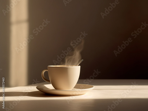 Fotografie, Tablou Cup of hot beverage (coffee or tea). AI generated image.