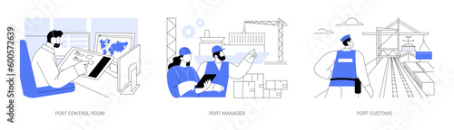 Sea port checkpoint abstract concept vector illustrations. photo