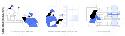 Smart warehouse abstract concept vector illustrations.