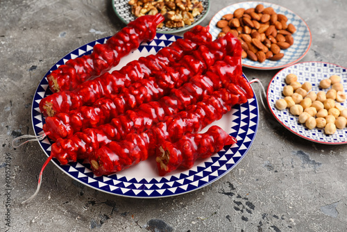 Plate with tasty churchkhel...