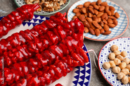 Plate with tasty churchkhel...
