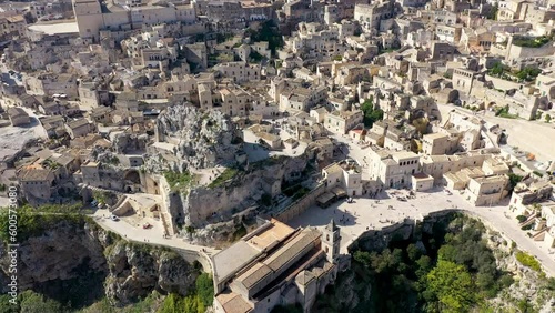 Panoramic view of the ancient town of Matera (Sassi di Matera) in a beautiful autumn day, Basilicata, southern Italy. Stunning view of the village of Matera. Matera is a city on a rocky outcrop.