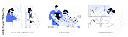 Full-immersive virtual reality abstract concept vector illustrations.