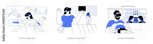 Virtual reality and leisure time abstract concept vector illustrations.