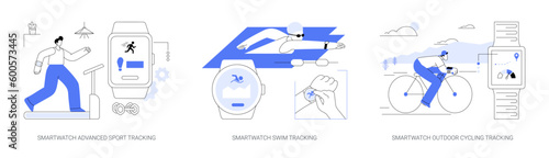 Smartwatch tracking features abstract concept vector illustrations.