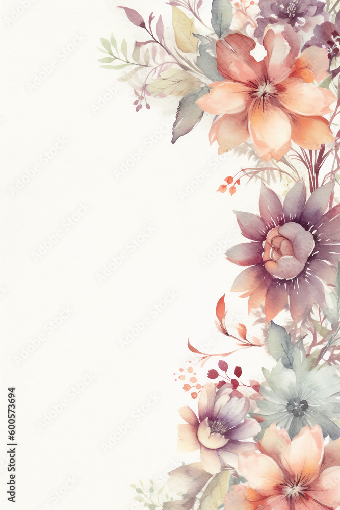 Blank empty white page with oil painting chic floral border, slightly edges. AI generative