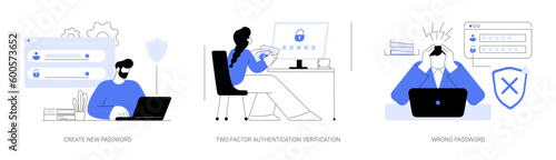 Password management abstract concept vector illustrations.