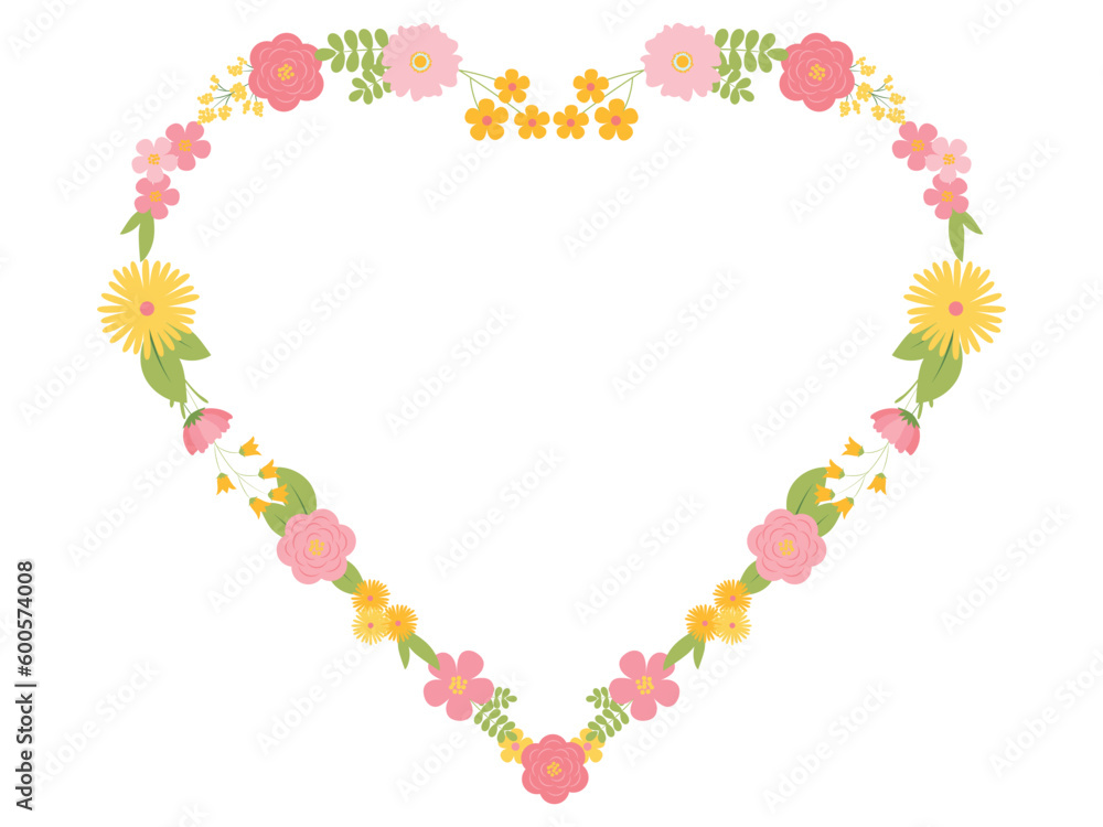 Cute vector flower heart frame illustration isolated on white background. Design for greeting card, postcard and invitation. Romantic botanical wreath Cute vector flower heart frame illustration isolated on white background. Design for greeting card, postcard and invitation. Romantic botanical wreath