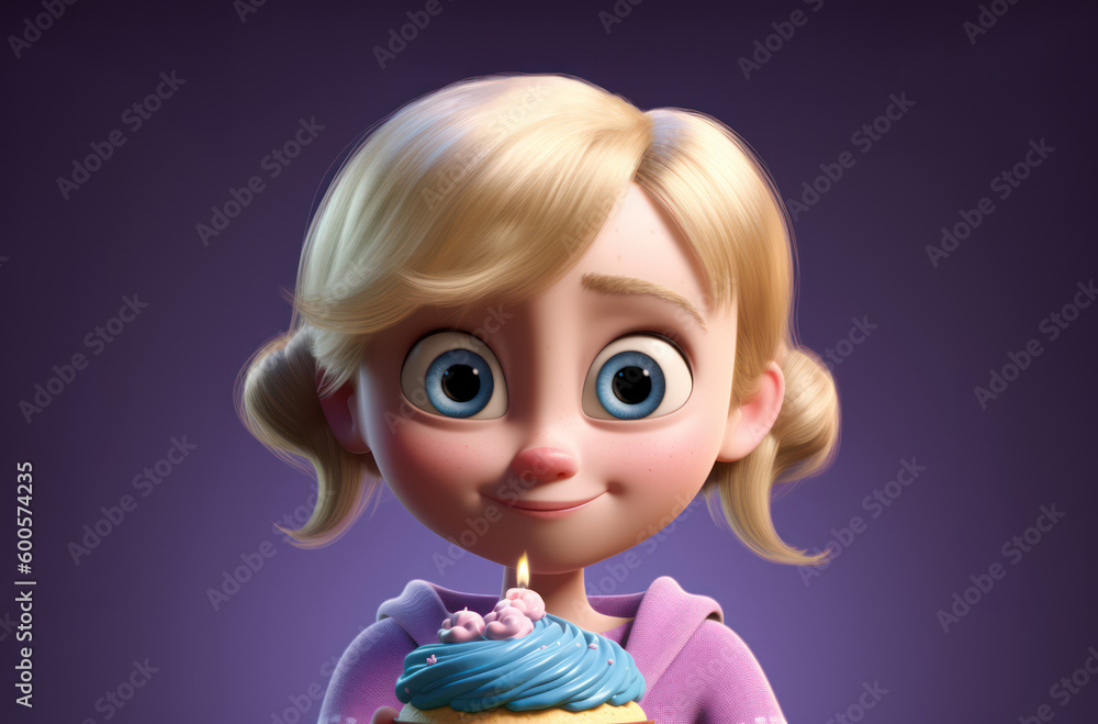 happy little girl holding her birthday cake to enjoy her party as wide banner with copyspace area - Generative AI happy little girl holding her birthday cake to enjoy her party as wide banner with copyspace area - Generative AI