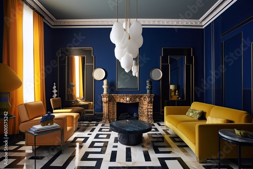 Living Room, Colourful Interiors, and Vibrant Designs for a Dynamic Retreat - Generative AI