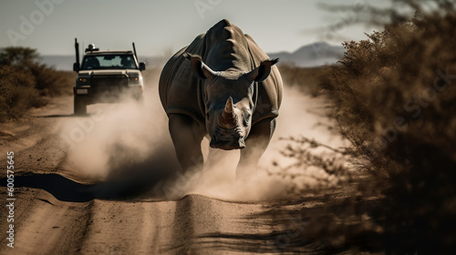 Angry rhino chasing Jeep POV