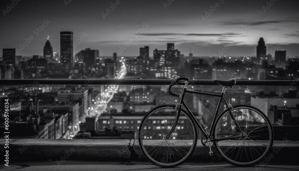 Night cycling through the city monochrome skyline generated by AI