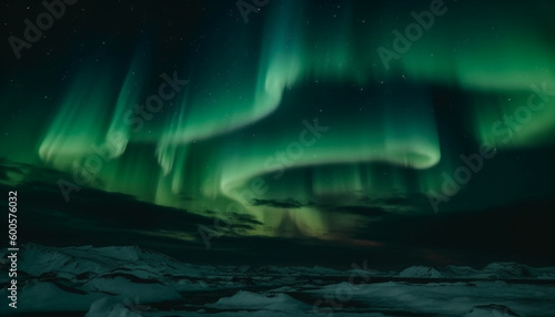 Majestic mountain range illuminated by aurora polaris generated by AI © djvstock