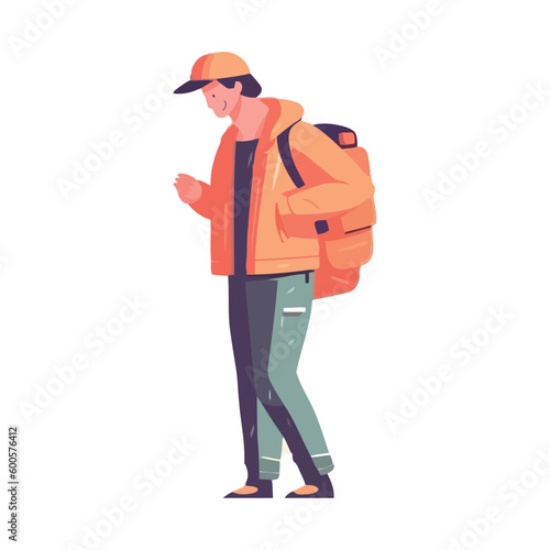 One person hiking with backpack in nature