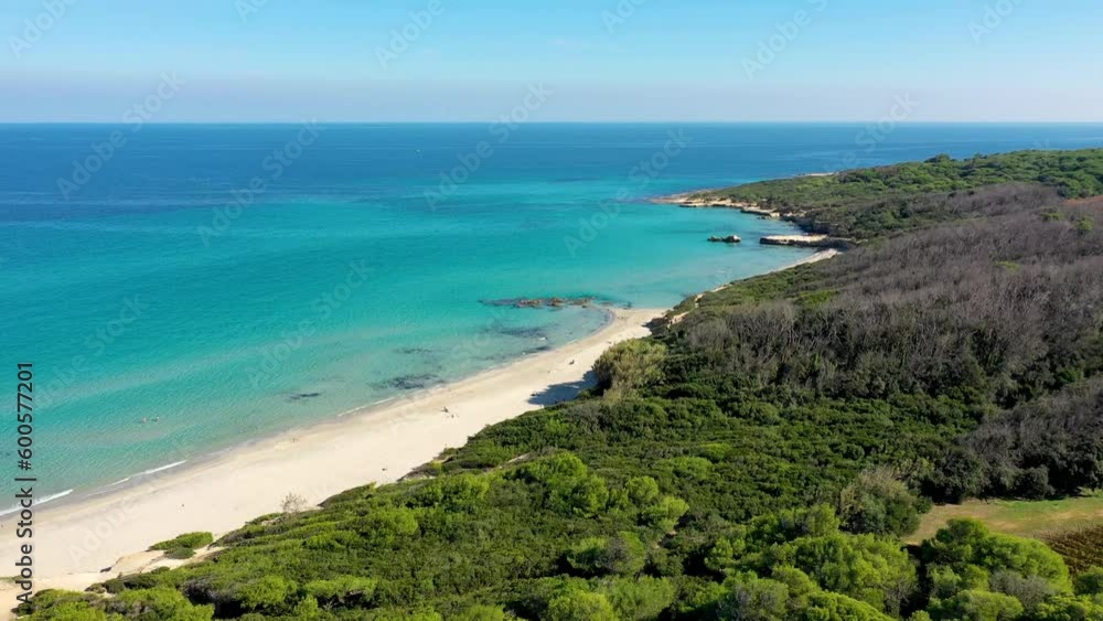 Aerial view of Baia dei Turchi, Puglia region, Italy. Turkish Bay (or Baia dei Turchi), this coast of Apulia is one of the most important ecosystems in Salento, Italy. Seacoast of Baia dei Turchi. Aerial view of Baia dei Turchi, Puglia region, Italy. Turkish Bay (or Baia dei Turchi), this coast of Apulia is one of the most important ecosystems in Salento, Italy. Seacoast of Baia dei Turchi.