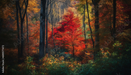 Vibrant autumn colors paint the forest landscape generated by AI
