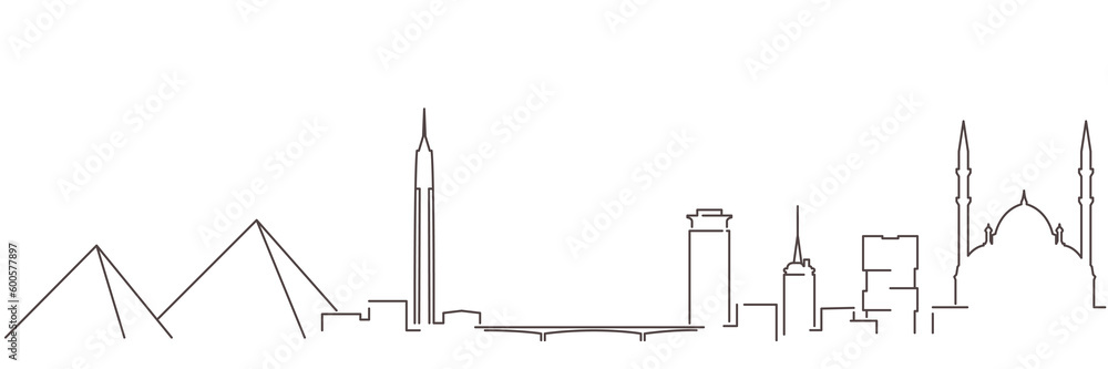Cairo Dark Line Simple Minimalist Skyline With White Background Cairo Dark Line Simple Minimalist Skyline With White Background