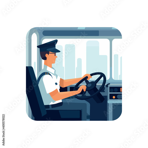 Men driving vector car in traffic jam