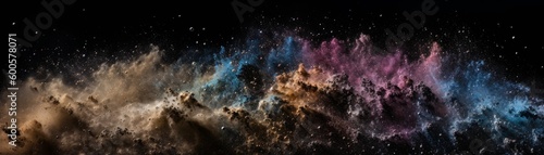 Cosmic Dust. Horizontal banner. AI generated