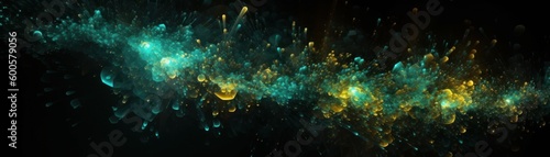 Glowing Particles. Horizontal banner. AI generated © ArtStage