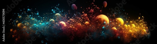 Glowing Particles. Horizontal banner. AI generated