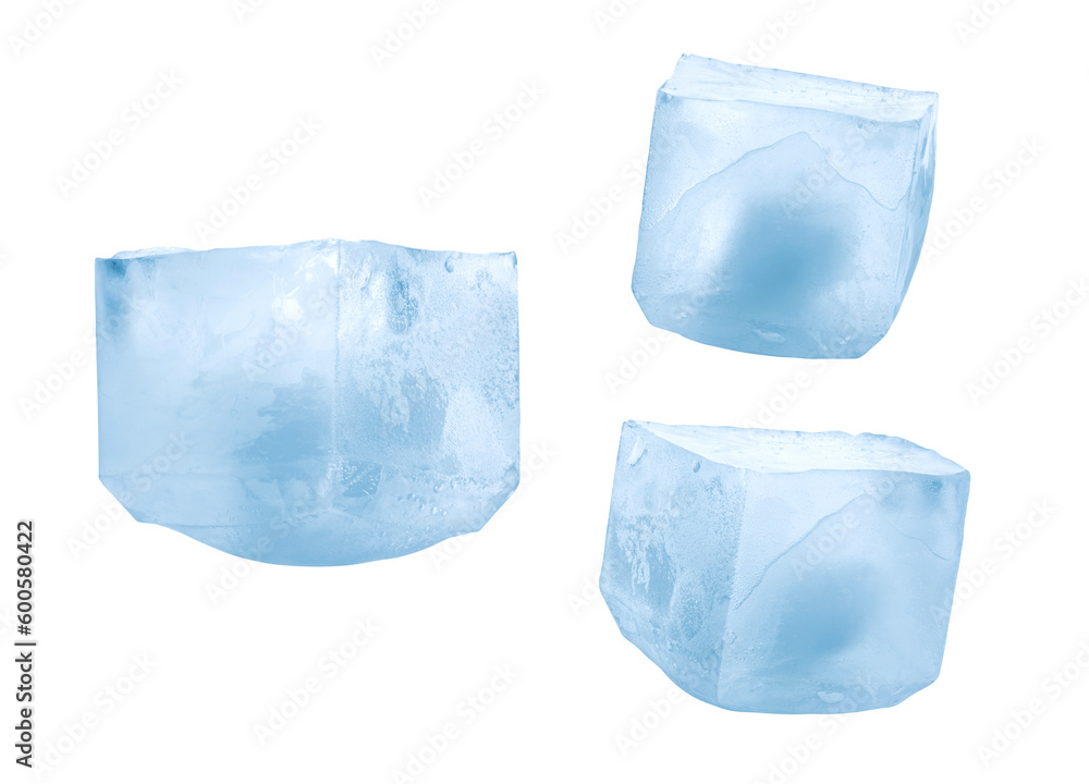 Set of isolated blue ice cubes Set of isolated blue ice cubes