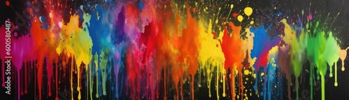 Rainbow Splatter. Horizontal banner. AI generated