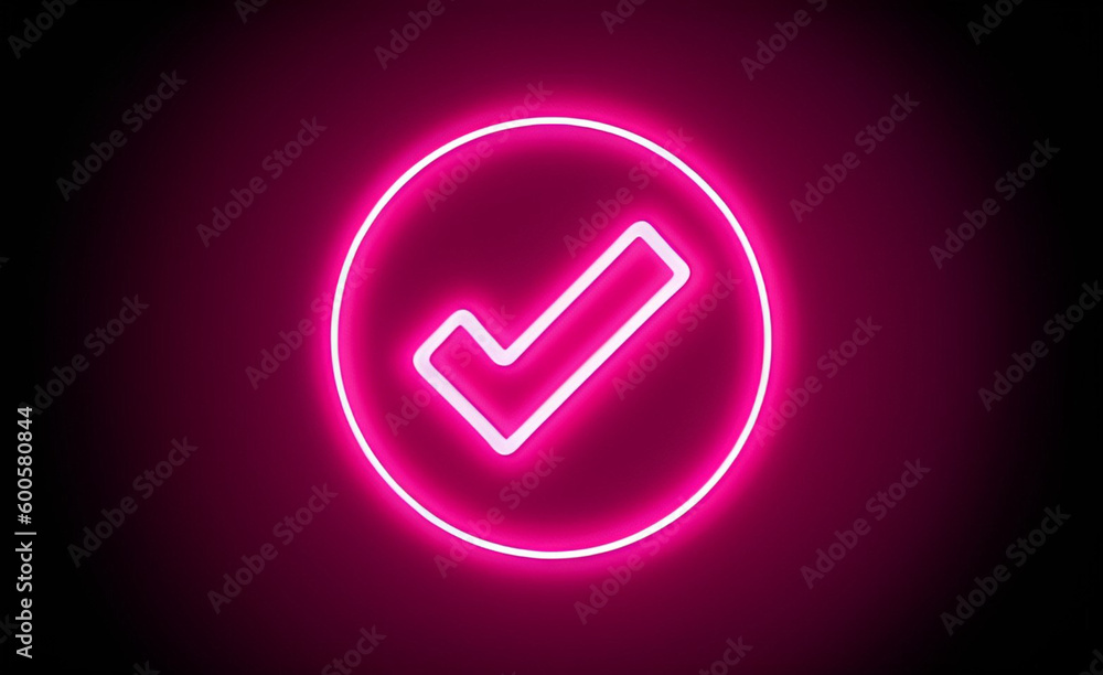 Neon glowing check mark button icon symbol sign Neon glowing check mark button icon symbol sign