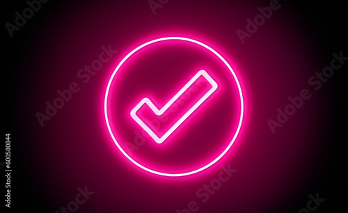 Neon glowing check mark button icon symbol sign