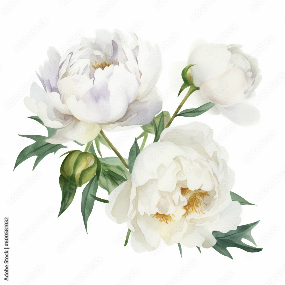 Obraz premium Composition of White Watercolor Peonies.