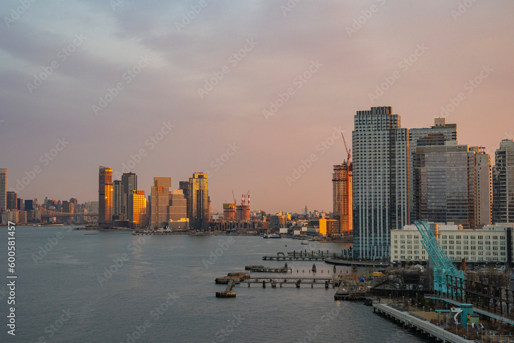 View from the Williamsburg Bridge of the East River Skyline of NYC