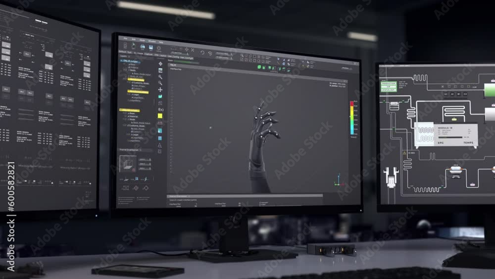 Desktop Computer Monitors Show Connected Electronic Components Of ...