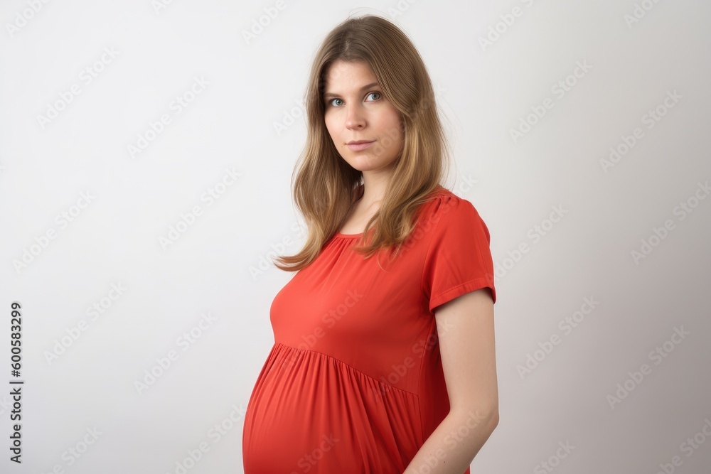 Beautiful pregnant woman standing on white background. Ai generative. Beautiful pregnant woman standing on white background. Ai generative.