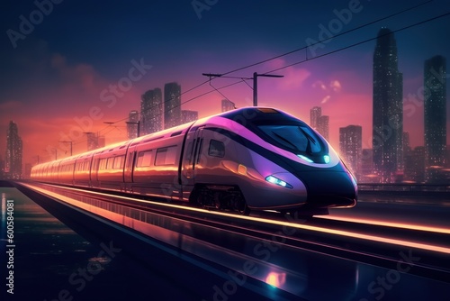 High-speed futuristic train. The concept of modern public transport and travel. AI generated, human enhanced