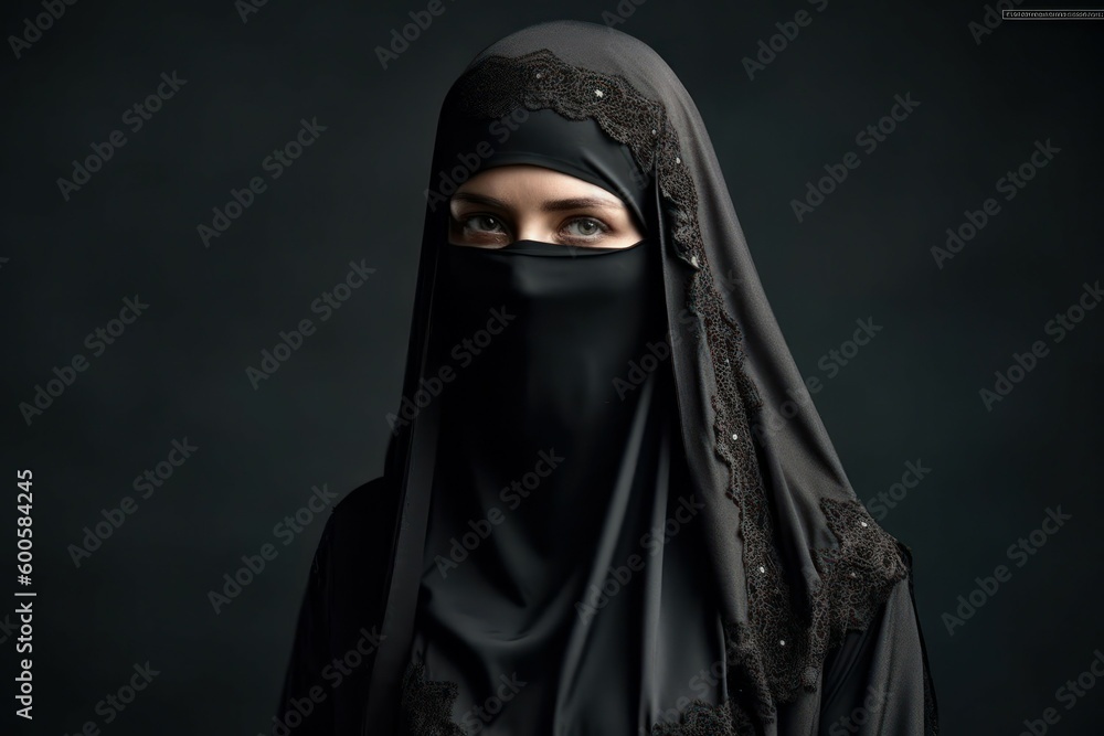 Arab woman in a burqa with a covered face. AI generated, human enhanced Arab woman in a burqa with a covered face. AI generated, human enhanced